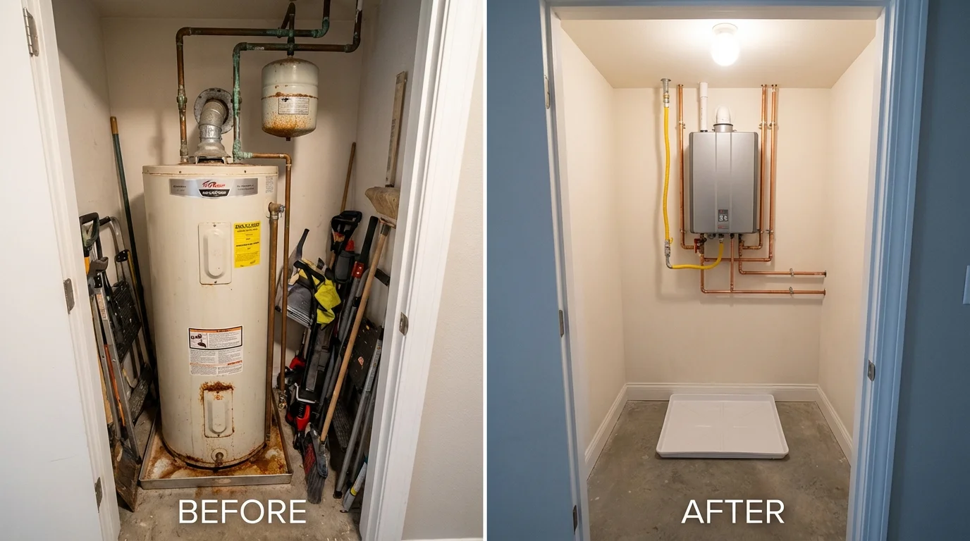 Tank water heater versus wall-mounted tankless unit comparison for Chenoa, IL homeowners